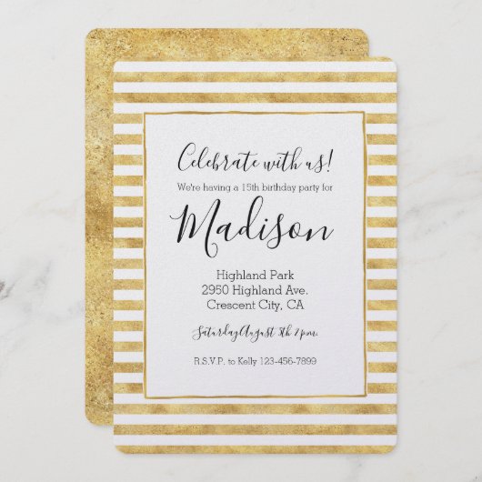 金ゴールドグリジーストライプ 招待状 (正面/裏面)