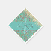 金ゴールドグリタリーフェザーズモノグラム誕生日 スタンダードカクテルナプキン (角)