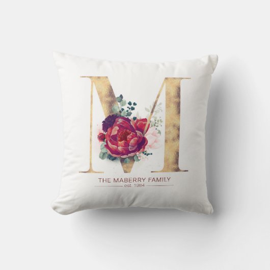 金ゴールドグリターMモノグラムフローラブルゴーニュレッド クッション (正面)