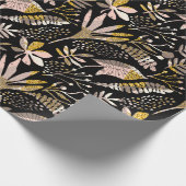 金ゴールドグリッエレガントトブラックピンクフローラ植物学 ラッピングペーパー (角)