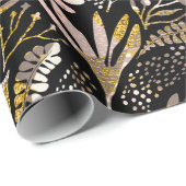 金ゴールドグリッエレガントトブラックピンクフローラ植物学 ラッピングペーパー (ロールコーナー)