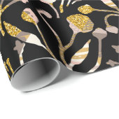 金ゴールドグリッエレガントトブラックピンクフローラ植物学 ラッピングペーパー (ロールコーナー)