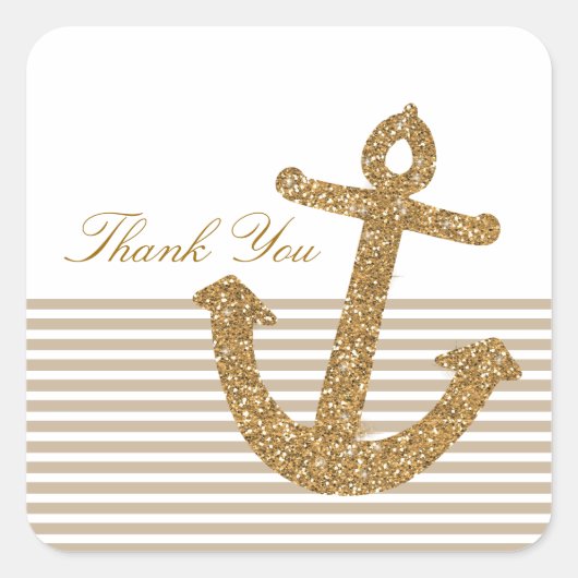 金ゴールドグリッターいかりありがとう スクエアシール (正面)