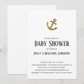 金ゴールドグリッターいかりシンプルカップル赤ちゃんシャワー 招待状 (正面/裏面)