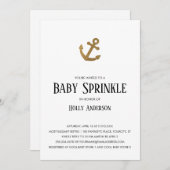 金ゴールドグリッターいかりシンプルベビースプリンク 招待状 (正面/裏面)