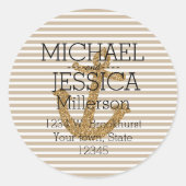 金ゴールドグリッターいかりストライプアドレパーソナライズされたス ラウンドシール (正面)