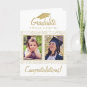 金ゴールドグリッターおめでとうございます卒業生2写真 カード (正面)