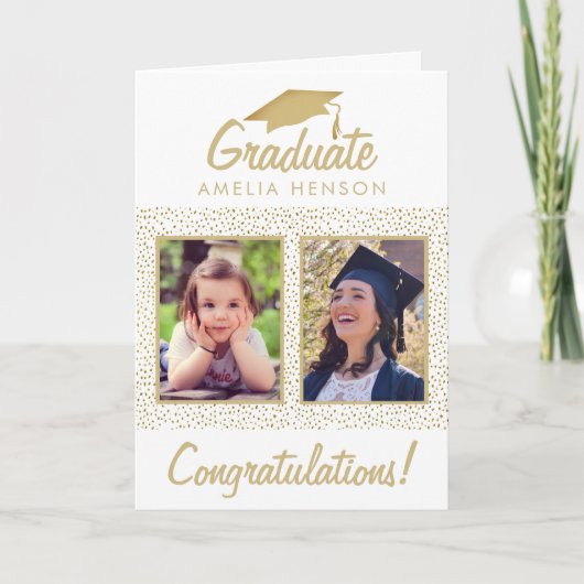 金ゴールドグリッターおめでとうございます卒業生2写真 カード (正面)