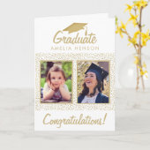 金ゴールドグリッターおめでとうございます卒業生2写真 カード (黄色い花)