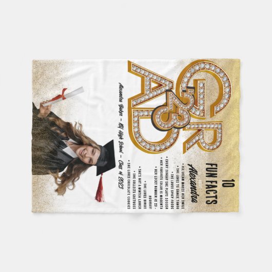 金ゴールドグリッターおもしろいファクト写真2023卒業 フリースブランケット (正面(横))