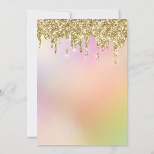 金ゴールドグリッターが少女の一角獣のベビーシャワーを落とす 招待状 (裏面)