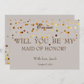 金ゴールドグリッターが私のメイド・オブ・オーナー（花嫁付き添い人） 招待状 (正面/裏面)