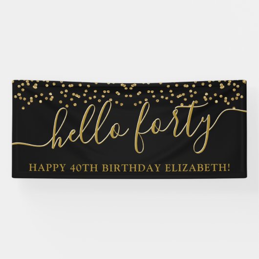 金ゴールドグリッターこんにちは40歳の誕生日パーティー 横断幕 (横)
