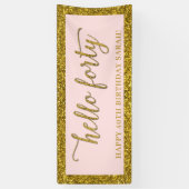 金ゴールドグリッターこんにちは40歳の誕生日パーティー 横断幕 (縦)