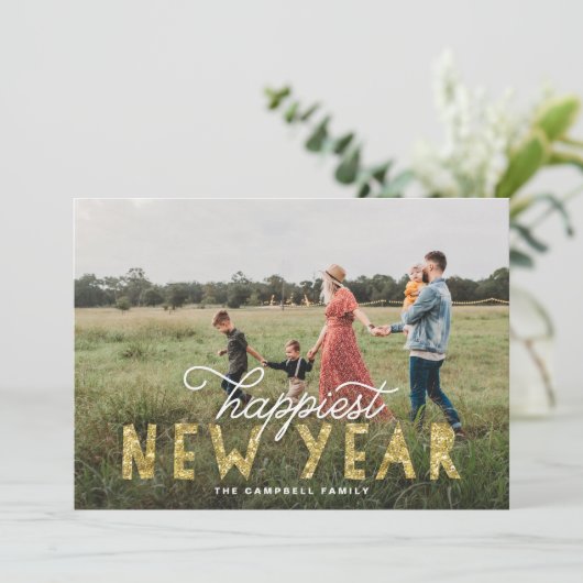 金ゴールドグリッターで一番幸せな新年の写真 シーズンカード (スタンド正面)