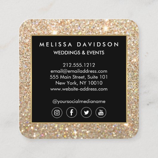 金ゴールドグリッターとグラマー美しい スクエア名刺 (裏面)