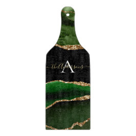 金ゴールドグリッターとグリーンアゲートモノグラム カッティングボード