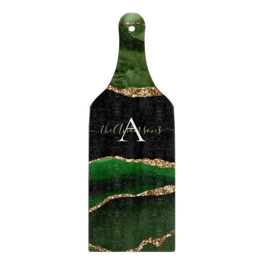 金ゴールドグリッターとグリーンアゲートモノグラム カッティングボード (正面)