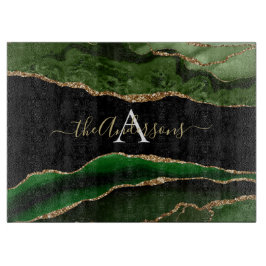 金ゴールドグリッターとグリーンアゲートモノグラム カッティングボード