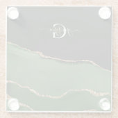 金ゴールドグリッターとグリーンアゲートモノグラム ガラスコースター (裏面)