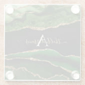 金ゴールドグリッターとグリーンアゲートモノグラム ガラスコースター (裏面)