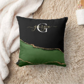 金ゴールドグリッターとグリーンアゲートモノグラム クッション (ブランケット)