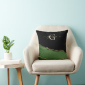 金ゴールドグリッターとグリーンアゲートモノグラム クッション (椅子)