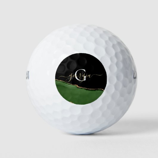 金ゴールドグリッターとグリーンアゲートモノグラム ゴルフボール (正面)