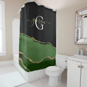 金ゴールドグリッターとグリーンアゲートモノグラム シャワーカーテン (インサイチュ)