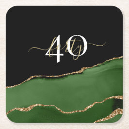 金ゴールドグリッターとグリーンアゲートモノグラム スクエアペーパーコースター