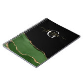 金ゴールドグリッターとグリーンアゲートモノグラム ノートブック (左側)