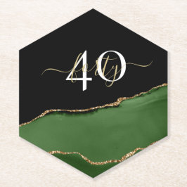 金ゴールドグリッターとグリーンアゲートモノグラム ペーパーコースター