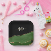 金ゴールドグリッターとグリーンアゲートモノグラム ペーパープレート (パーティー)