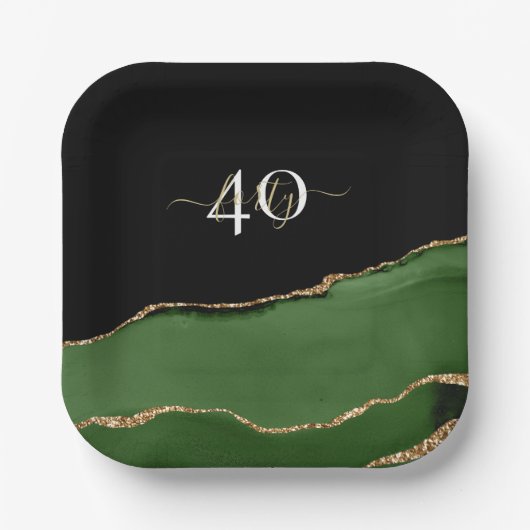 金ゴールドグリッターとグリーンアゲートモノグラム ペーパープレート (正面)