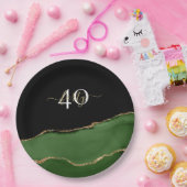 金ゴールドグリッターとグリーンアゲートモノグラム ペーパープレート (パーティー)