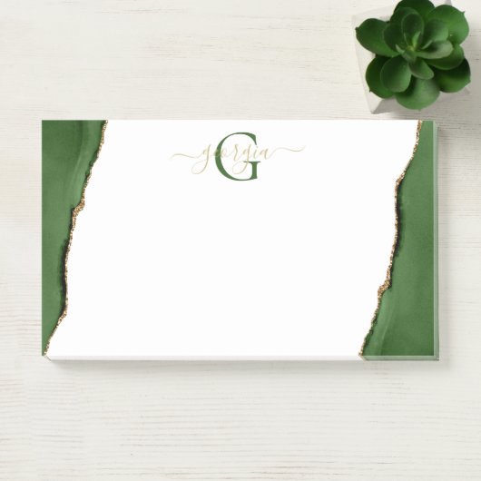 金ゴールドグリッターとグリーンアゲートモノグラム ポストイット (オフィス)