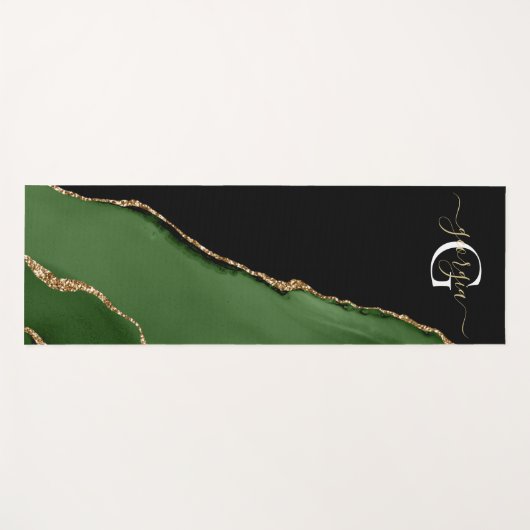 金ゴールドグリッターとグリーンアゲートモノグラム ヨガマット (正面(横))