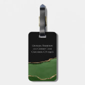 金ゴールドグリッターとグリーンアゲートモノグラム ラゲッジタグ (裏面縦)