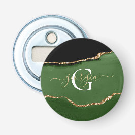 金ゴールドグリッターとグリーンアゲートモノグラム 栓抜き