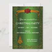 金ゴールドグリッターとグリーンクリスマス 招待状 (正面)
