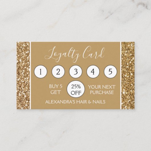 金ゴールドグリッターとスパークルガーリーロイヤリティパンチ ロイヤリティカード (正面)