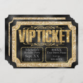 金ゴールドグリッターとダイアモンズオンブラックゴールデンチケット 招待状 (正面/裏面)