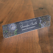 金ゴールドグリッターとネイビーブルーグラムバラ デスクネームプレート (側面)