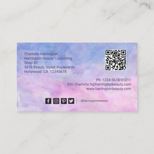 金ゴールドグリッターとパステル美しい 名刺 (裏面)