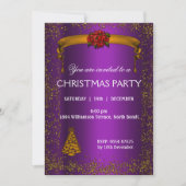 金ゴールドグリッターとパープルクリスマス 招待状 (正面)