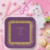 金ゴールドグリッターとパープル40歳の誕生日紙プレート ペーパープレート (パーティー)