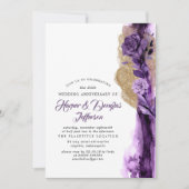 金ゴールドグリッターとパープ結婚ルの記念日パーティー 招待状 (正面)