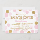 金ゴールドグリッターとピンクの散在ドット赤ちゃんシャワー 招待状 (正面)