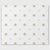 金ゴールドグリッターとピンクの雪片（白いクリスマス） ラッピングペーパー (フラット)