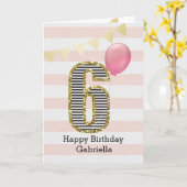 金ゴールドグリッターとピンク6誕生日 カード (黄色い花)